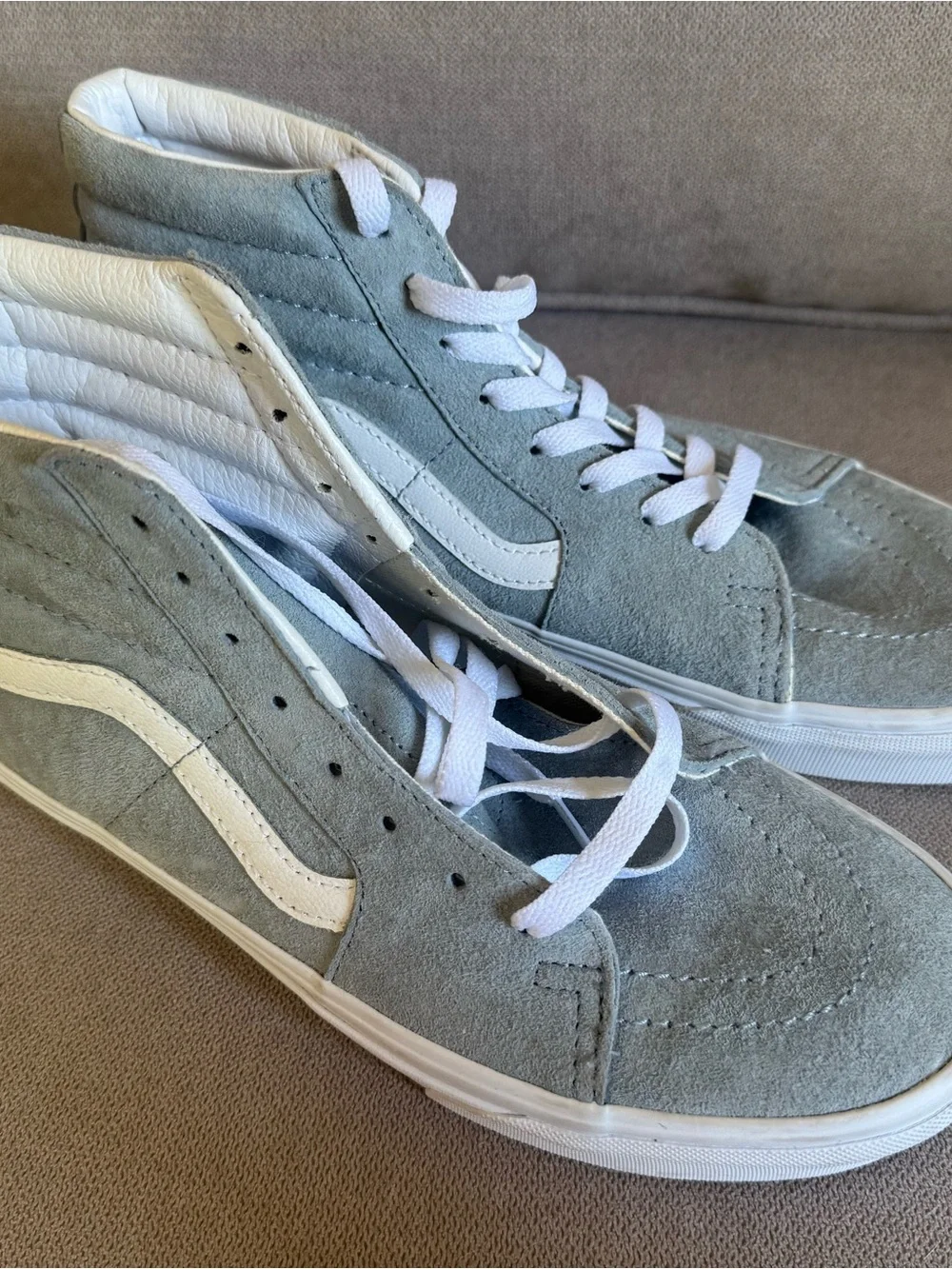 Vans Sk8-Hi Suede High-Top Sneakers in Light Gray/White